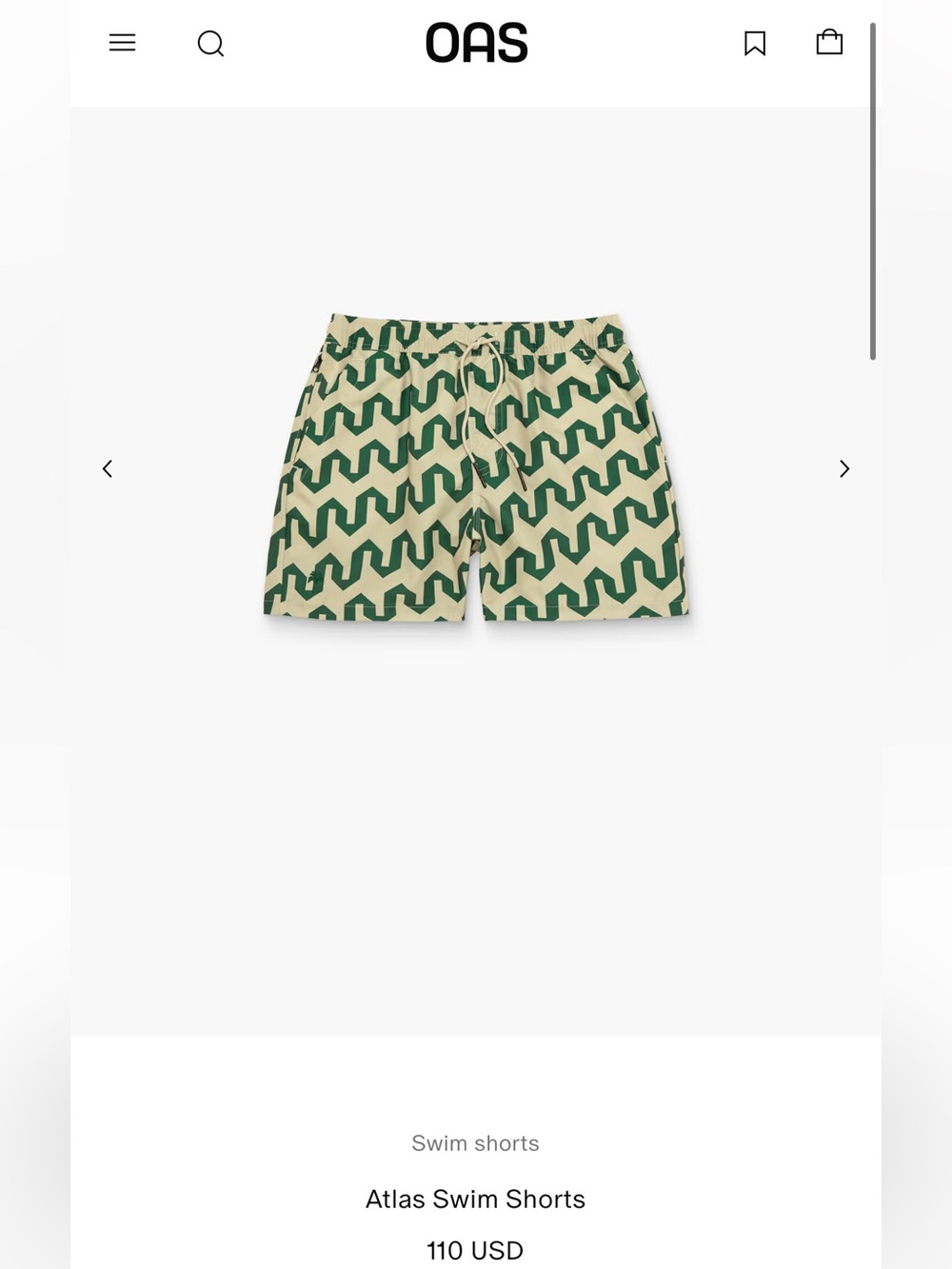 OAS Atlas Swim Shorts — Green and Cream Wave Print